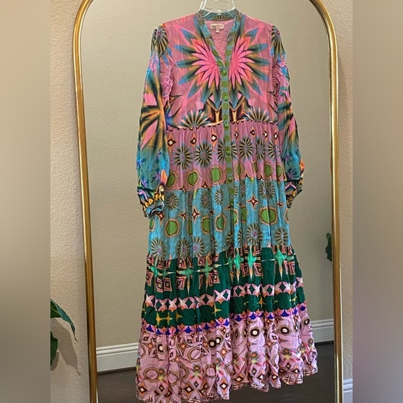 Siddhartha Bansal x Anthropologie Mixed Print Button Front Maxi Dress Size S - Picture 13 of 15